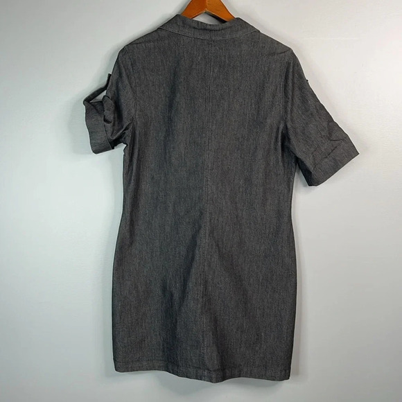 Sandro Sportswear Stretch Denim Shirt Dress Black Tab Sleeve Button Up Collar 12 - Picture 8 of 12